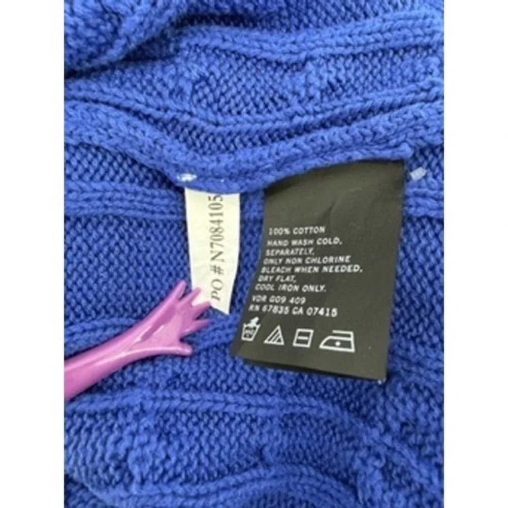 Nautica‎ Mens Royal Blue Cable Knit Cotton Crewneck Sweater Large Logo Pullover